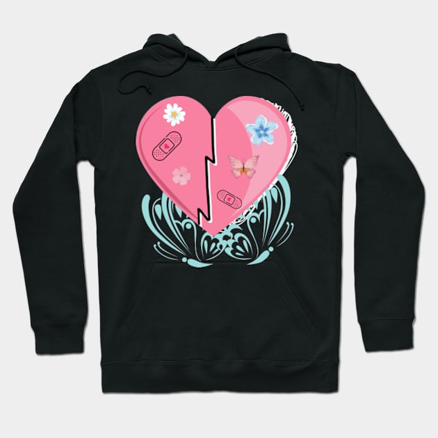 broken heart healing with daisies, flowers and band-aids Hoodie by badrhijri